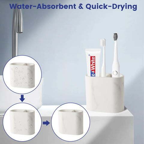 Diatomite Toothbrush Holders for Bathrooms, Electric Tooth Brush and Toothpaste Holder for Bathroom Countertop, Marble White Bathroom Accessories