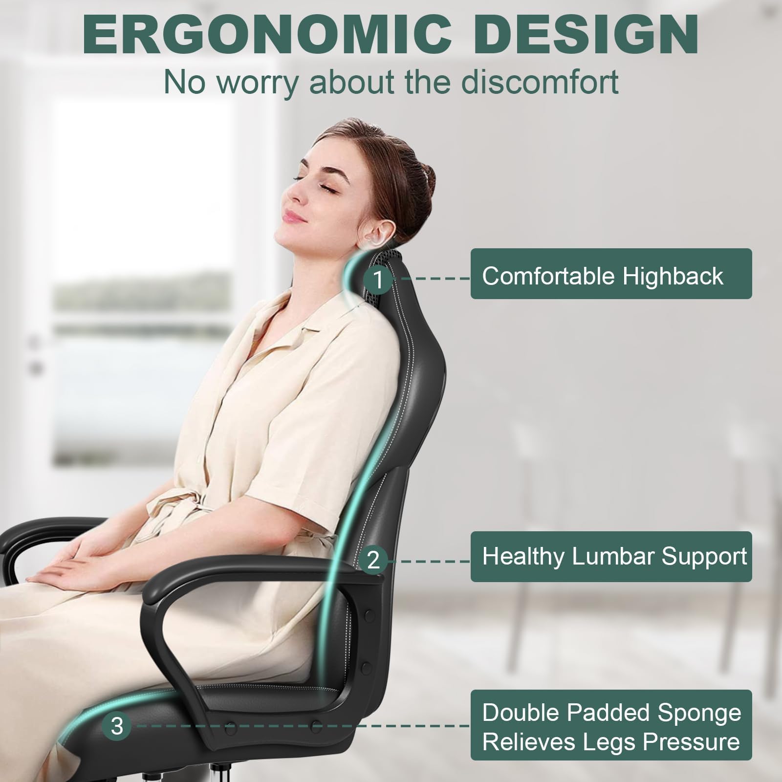 BASETBL Office Chair, PU leather Ergonomic Computer Desk Chair, Grey