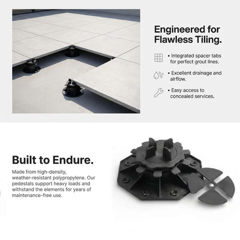 Nicoman Adjustable Tile & Paver Support Pedestal – Height Adjustable, Black Heavy-Duty Plastic, Paving Leveling & Drainage System