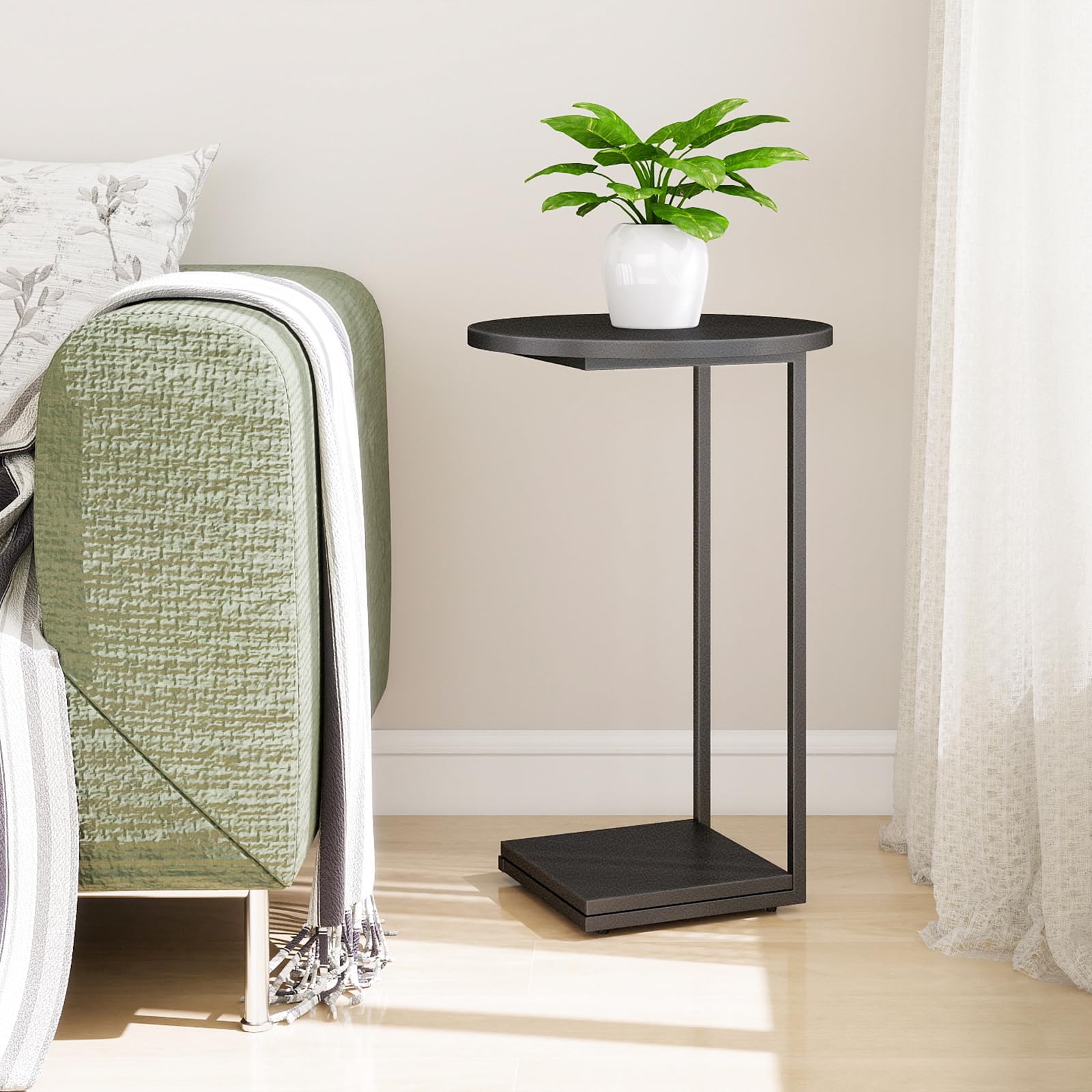 HDANI C-Shaped Side Table,Round End Table under Sofa,Bedside Table,Sofa Side Table with Metal Frame, Small Coffee Snack Table for Living Room