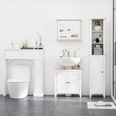 kleankin Bathroom Mirror Cabinet Wall Mounted Storage Cupboard with Double Door and Adjustable Shelf, White