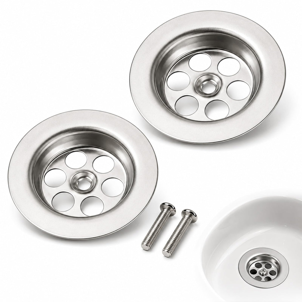 2 Pack 70mm Screw-In Sink Strainer Waste Baskets for Kitchen & Bathroom