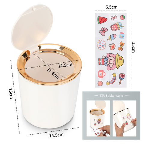 JEEZAO Mini Desktop Bin, Desk Trash Can with Lid, 2.6L Small Plastic Waste Table Bin for Bathroom, Office, Dressing Table, Kitchen (White)