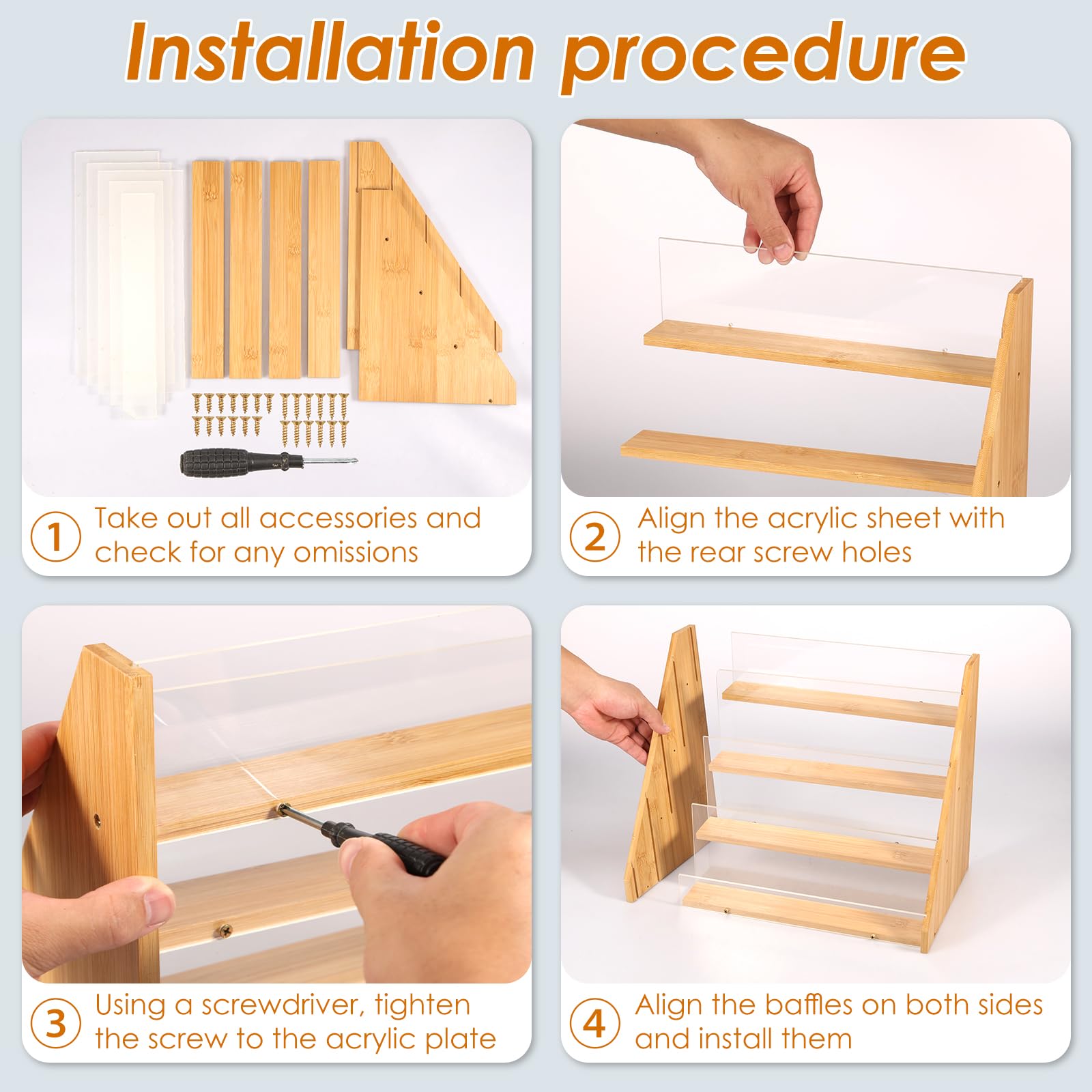 HAIJED Card Display Stand 4 Tier Greeting Card Display Bamboo and Acrylic Card Stand Display Stand for Craft Fairs Multifunctional Card Display Rack