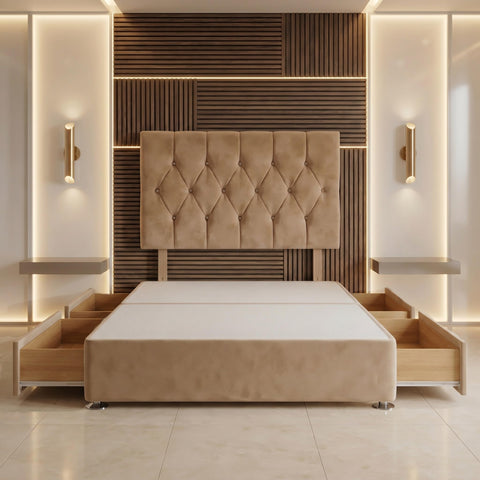 Bed Centre Ziggy Plush Small Single Divan Base 30" Headboard, Beige, 0 Draw