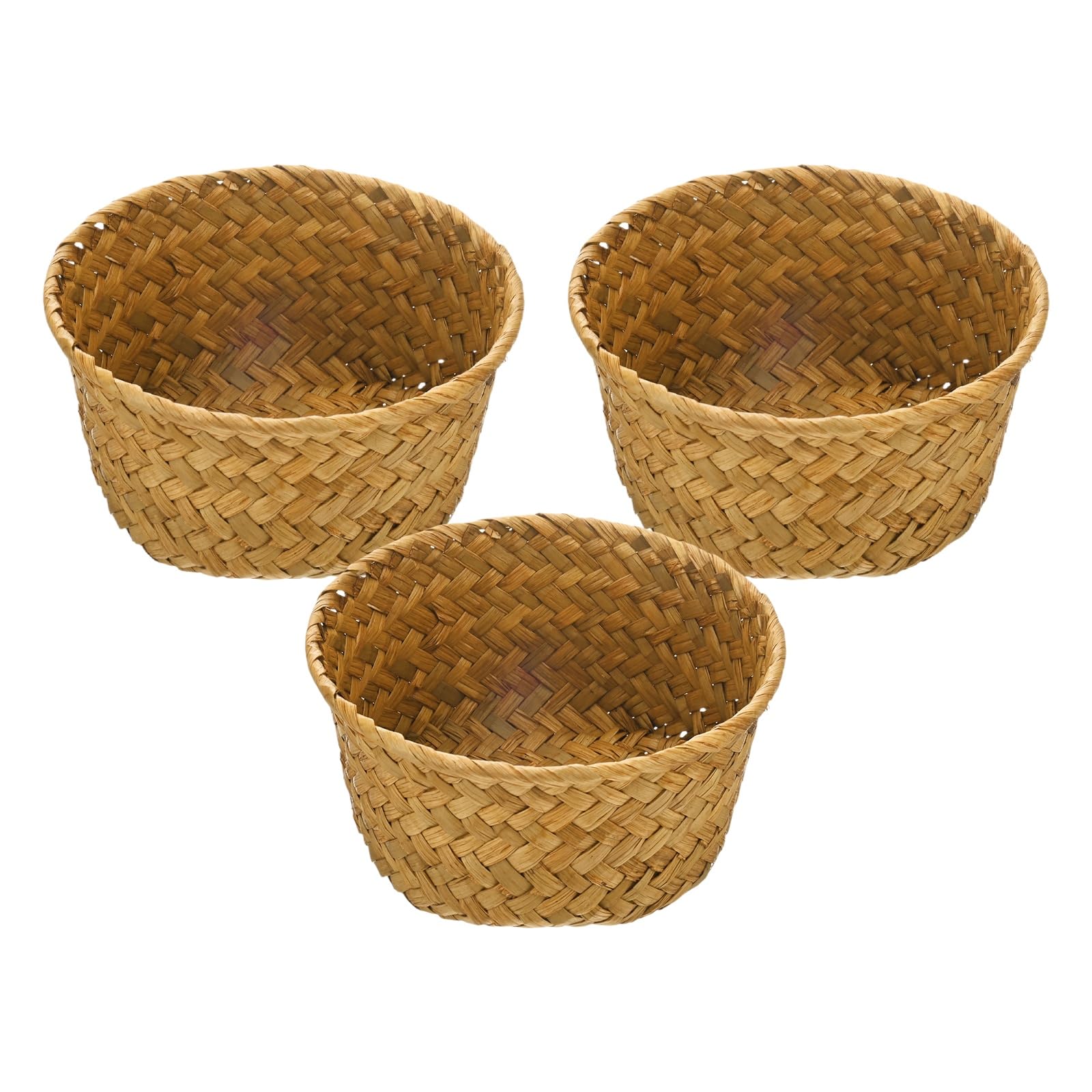 M METERXITY 3-Pack Natural Seagrass Woven Storage Basket, 14cm x 7.5cm Small Round Storage Seaweed Woven Sundries Baskets for