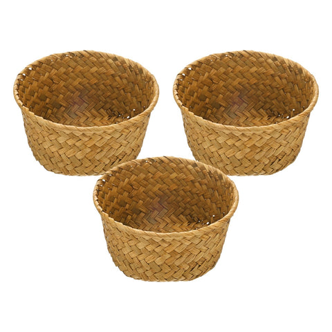 M METERXITY 3-Pack Natural Seagrass Woven Storage Basket, 14cm x 7.5cm Small Round Storage Seaweed Woven Sundries Baskets for