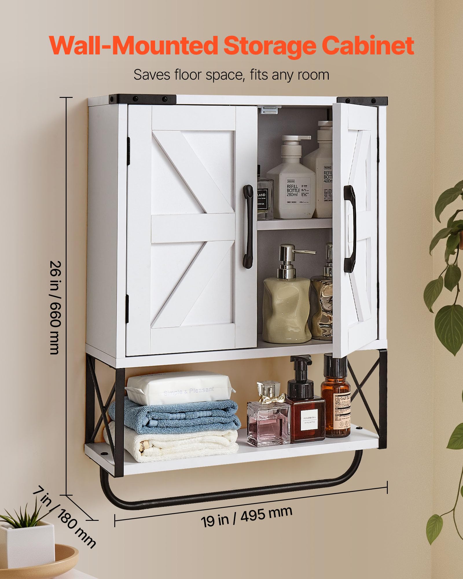 VEVOR Bathroom Wall Cabinet, with 2 Doors & Adjustable Shelf, Over the Toilet Storage Medicine Cabinet Wall Mounted