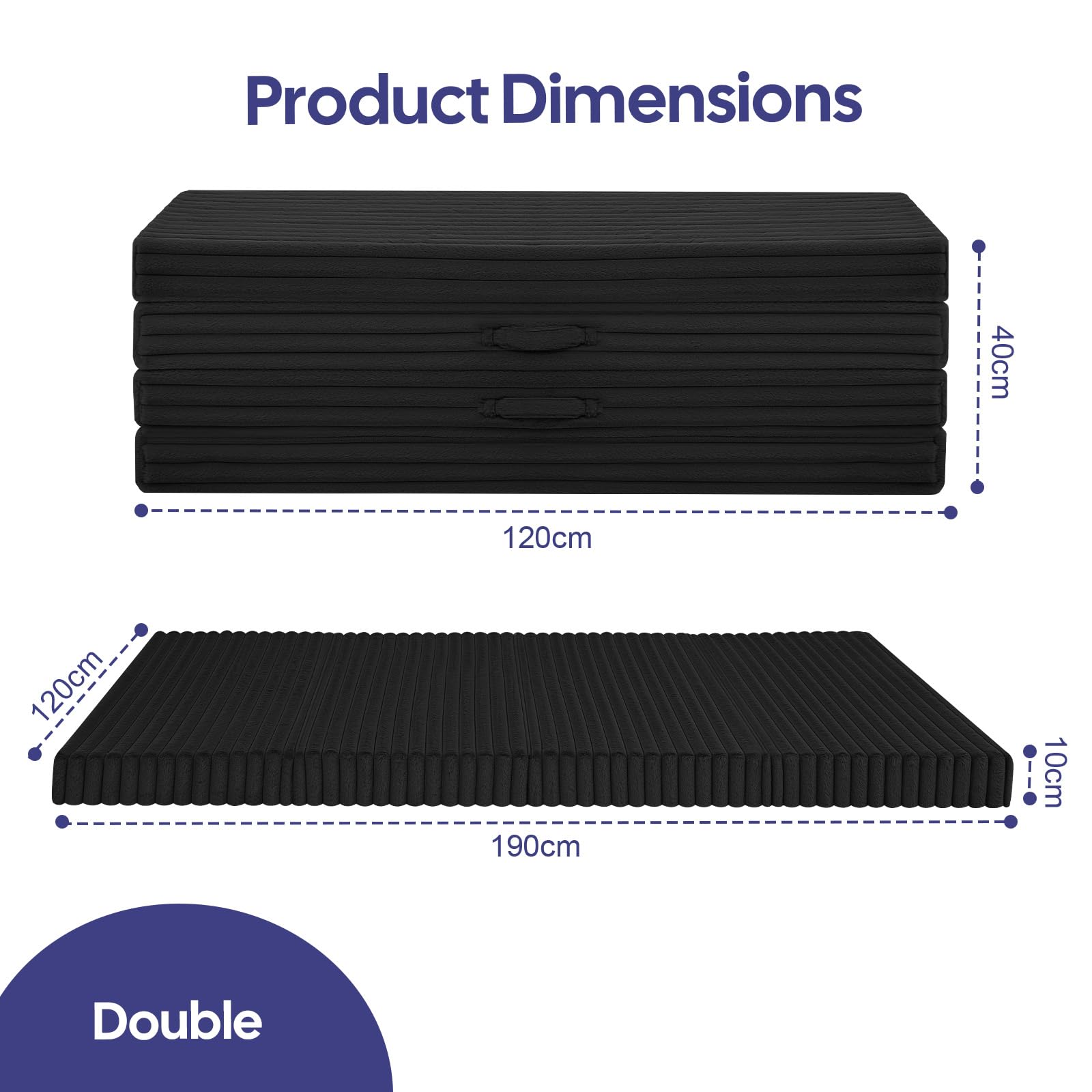 MeMoreCool Folding Floor Mattress 190x135cm, 4-Fold Foam Guest Bed, Black