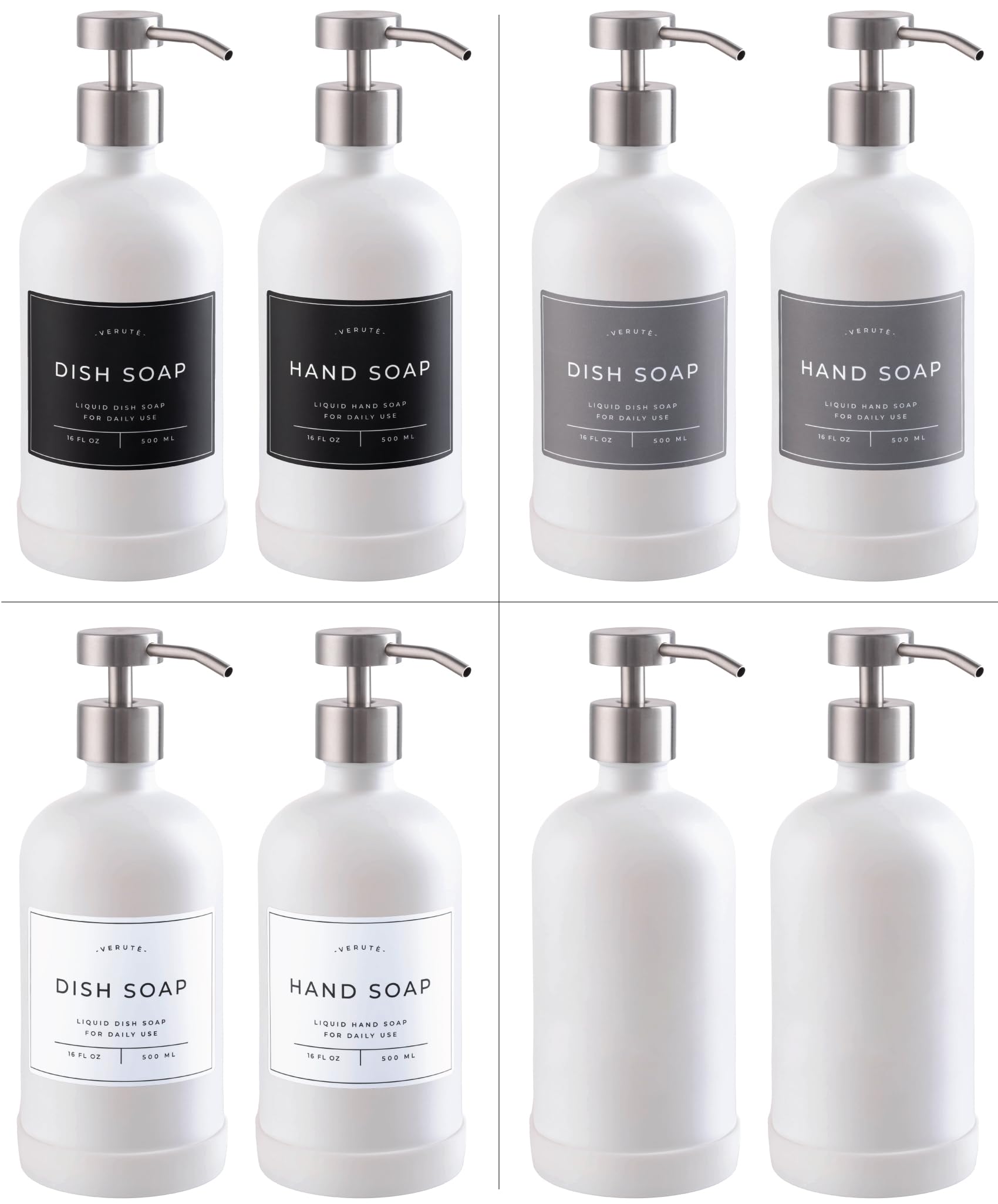 Glass Soap Dispenser Set for Kitchen & Bathroom - 2 x 500ml Refillable Glass Bottles with Stainless Steel Pumps