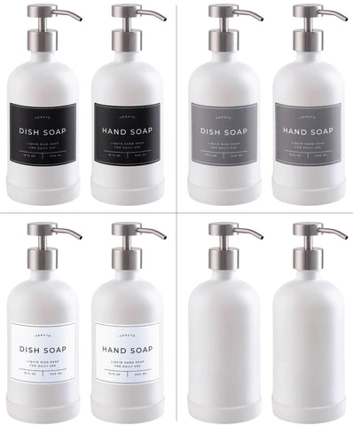 Glass Soap Dispenser Set for Kitchen & Bathroom - 2 x 500ml Refillable Glass Bottles with Stainless Steel Pumps
