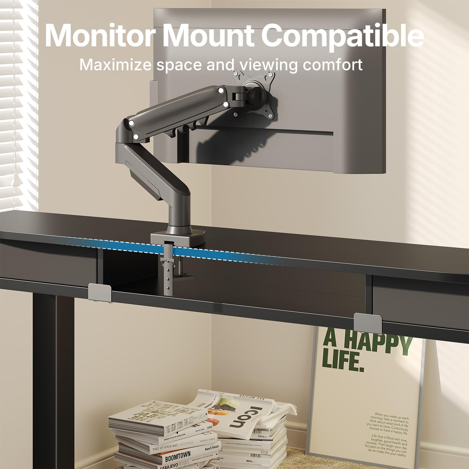 HUANUO Standing Desk with Drawers, 100x60cm, Black