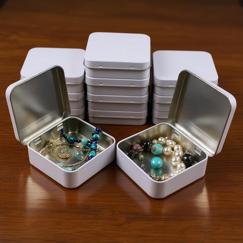 Goodma 12 Pieces Square Metal Empty Tins, White, 7 x 7 x 2 cm