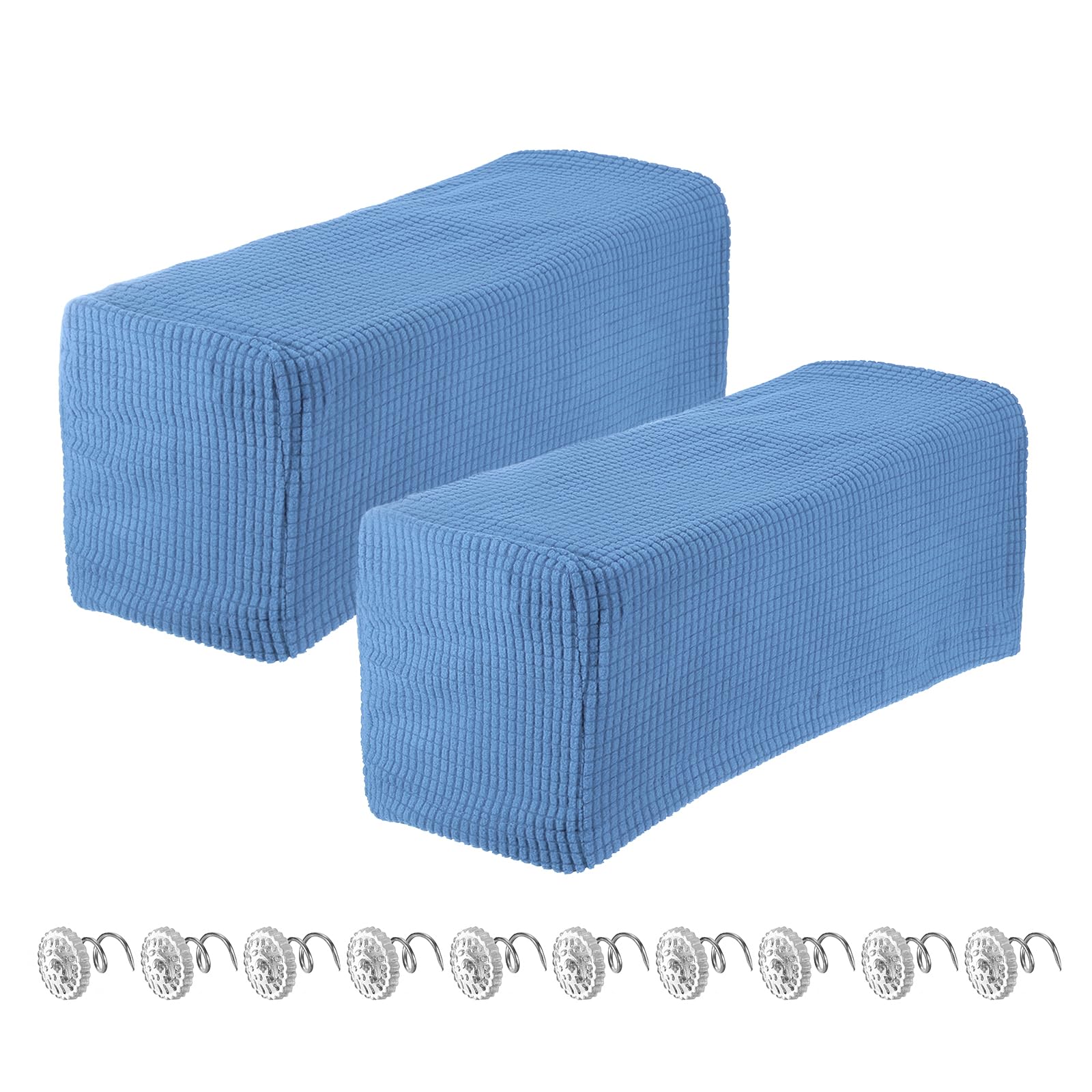 sourcing map 2pcs Stretch Armrest Covers for Chairs/Sofas, Couch Arm Covers with Twist Pin, Furniture Protector Slipcovers Denim Blue