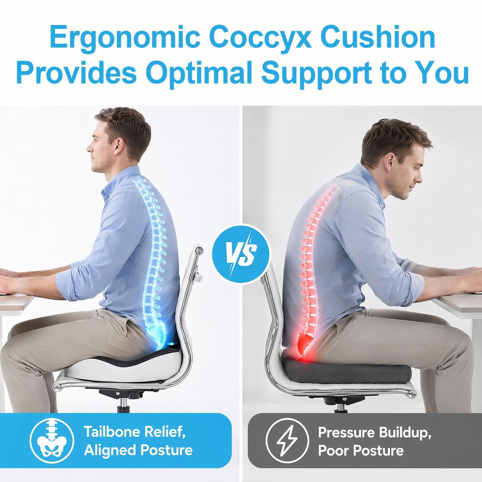 wiksite Seat Cushion Memory Foam - Hemorrhoid Donut Cushion for Coccyx, Tailbone, Piles Orthopaedic Pressure Relief Comfort Office Chair Cushion Seat