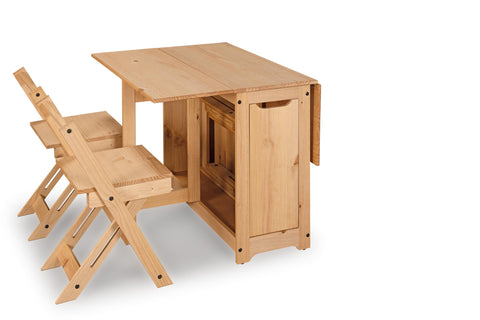Mews Corona Butterfly Santos Dining Set 4 Seat Folding Drop Leaf Table with Chairs Solid Mexican Pine