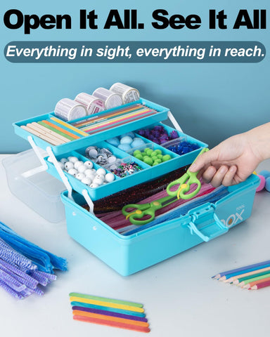 12in Three-Layer Multipurpose Storage Box Organizer Folding Tool Box/Art & Crafts Case/Sewing Supplies Organizer/Medicine Box/Family First Aid Box