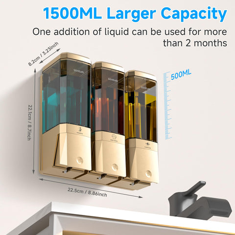 Shampoo and Conditioner Dispenser,Shower Dispenser 3 Chamber No Drill Shampoo Dispenser for Shower Wall Mounted for Bathroom Hotel,Large Capacity 3 *