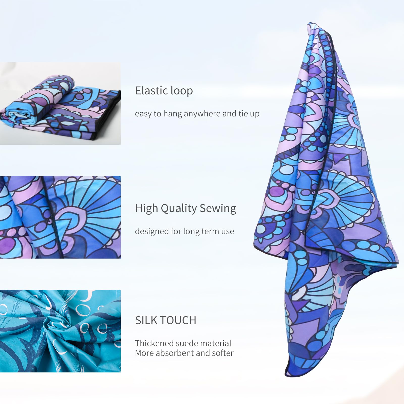 TMEOG Microfibre Beach Towels 2 Pack 180x80cm Extra Large Sand Free Beach Towel for Adults Compact Thin Travel Towel Women Men Lightweight Swim Pool