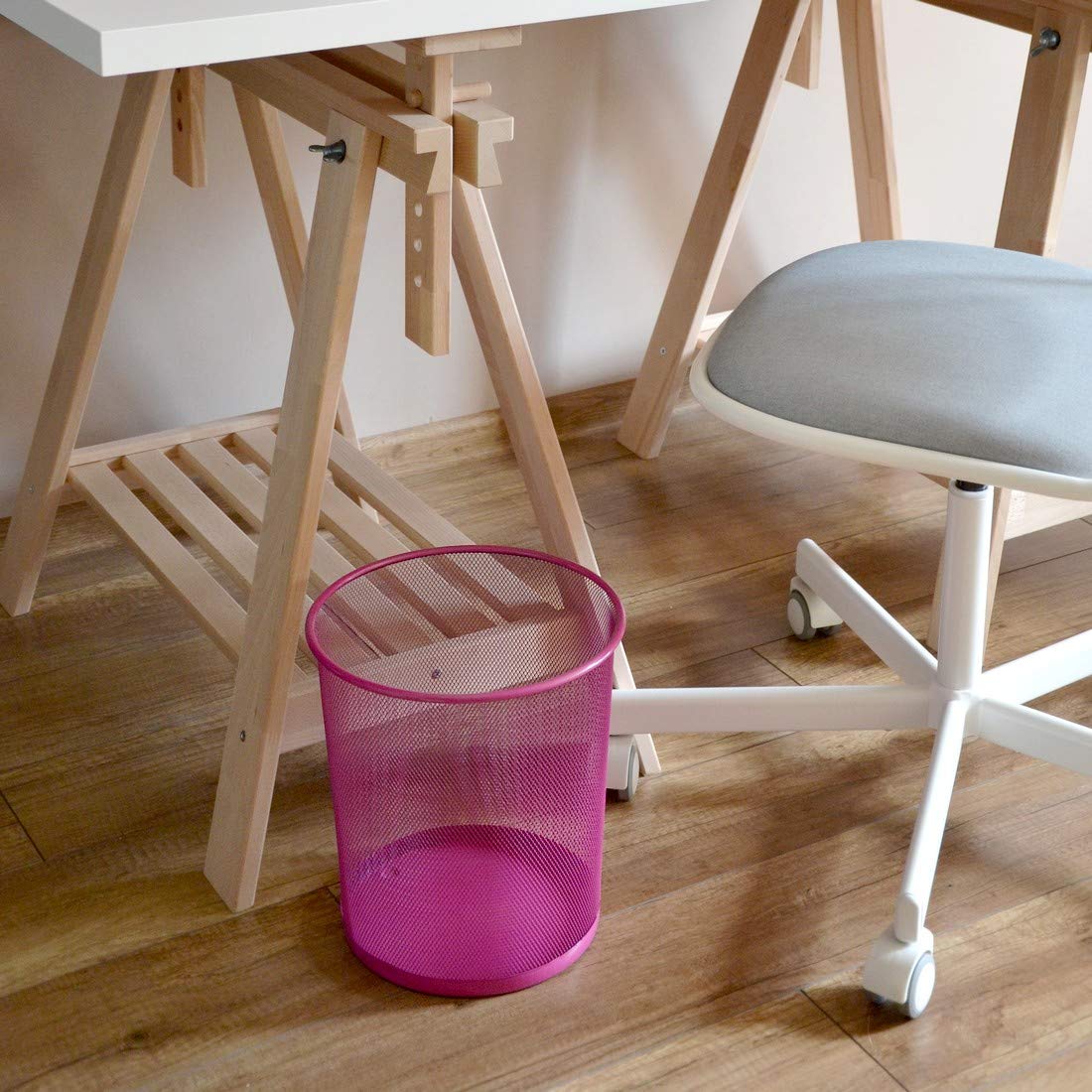 Leviatan Wire Mesh Waste Paper Bin | 266 x 218 x 280 mm | for Home, Office, School | Office Trash Can 12 L | Pink