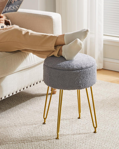 IBUYKE Makeup Vanity Stool, Teddy Velvet Storage Ottoman, Gray WBD010G