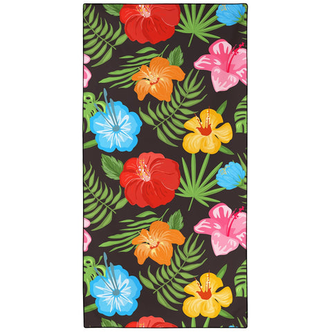 Violetpos Multi-Colour Hibiscus & Palm Leaf Beach Towel, Extra Large 180x90 cm 250GSM Microfibre, Sand Free Quick Dry