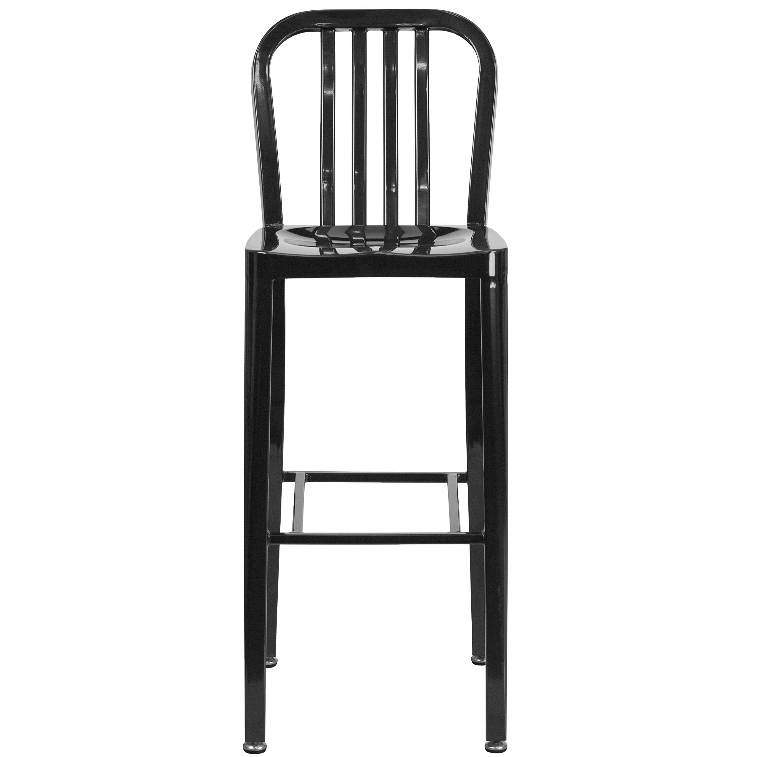 Flash Furniture Commercial Grade 2 Pack 30" High Black Metal Indoor-Outdoor Barstool with Vertical Slat Back