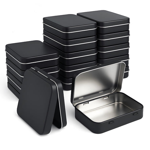 Forever bene 20 Small Metal Tins with Hinged Lids, 20 Pieces, Black, each piece measures 9,5 × 6 × 2,2 cm
