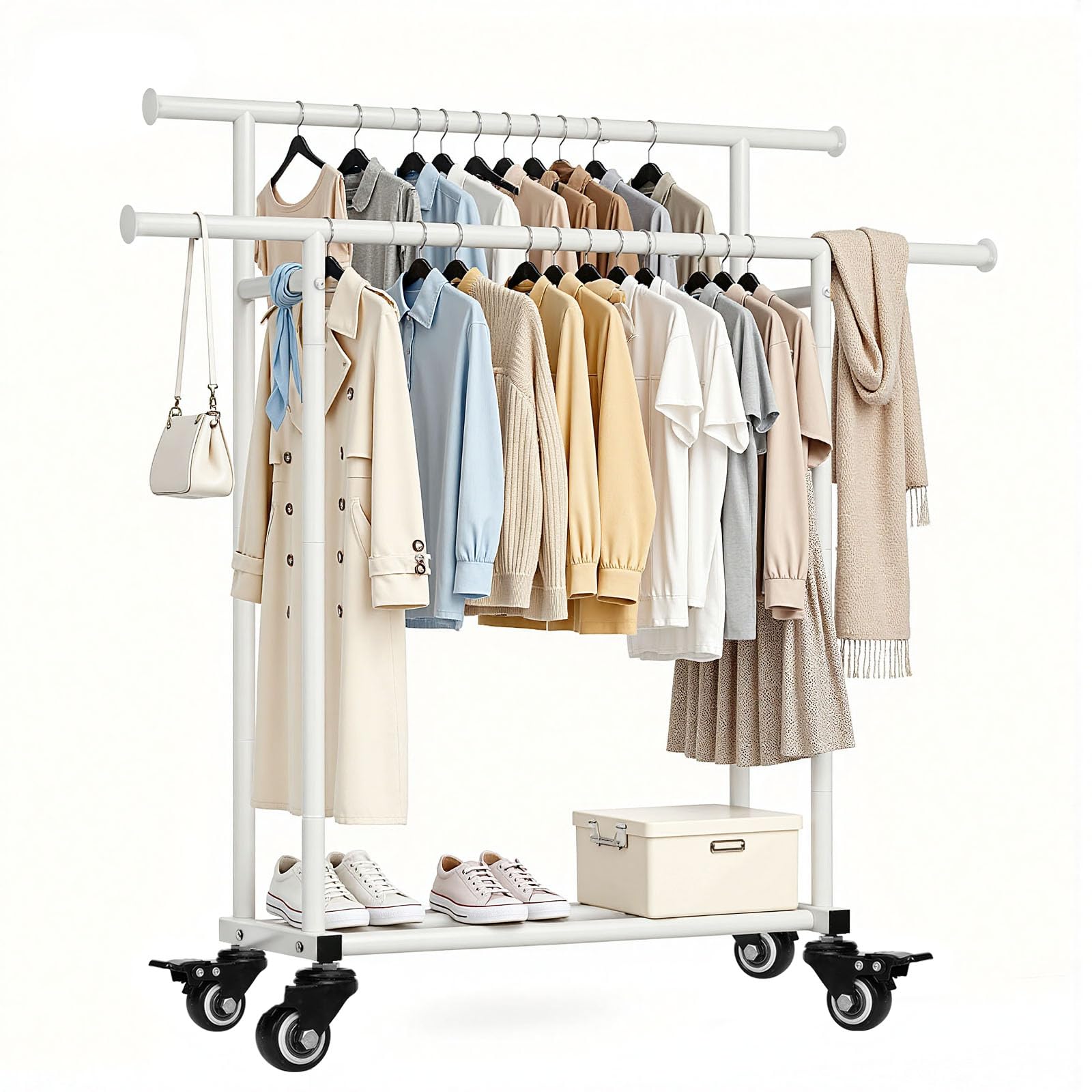 Sour Lemon Double Clothes Rail Heavy Duty Free Standing Clothing Rail White