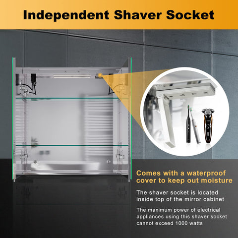 ELEGANT Modern LED Bathroom Mirror Cabinet with Shaver Socket, 630x650mm