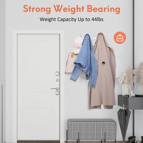 Optish Coat Hooks Wall Mounted, 2 Pack Coat Rack Wall Mount with 15 Hooks, White Wall Coat Hooks for Jackets, Hats, Bags, for Entryway, Bedroom