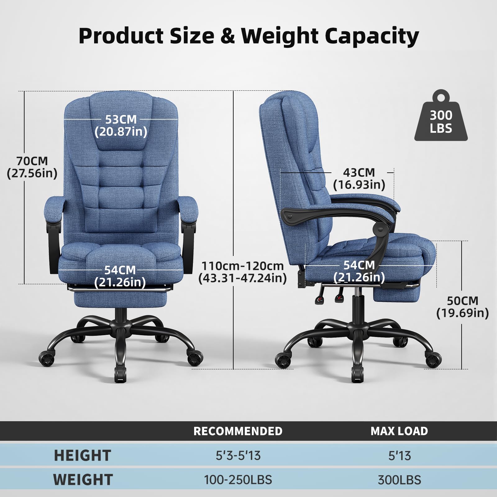 SITMOD Fabric Desk Chair with Footrest, Blue Ergonomic Office Chair for Study, Computer Chair with Pocket Spring Cushion