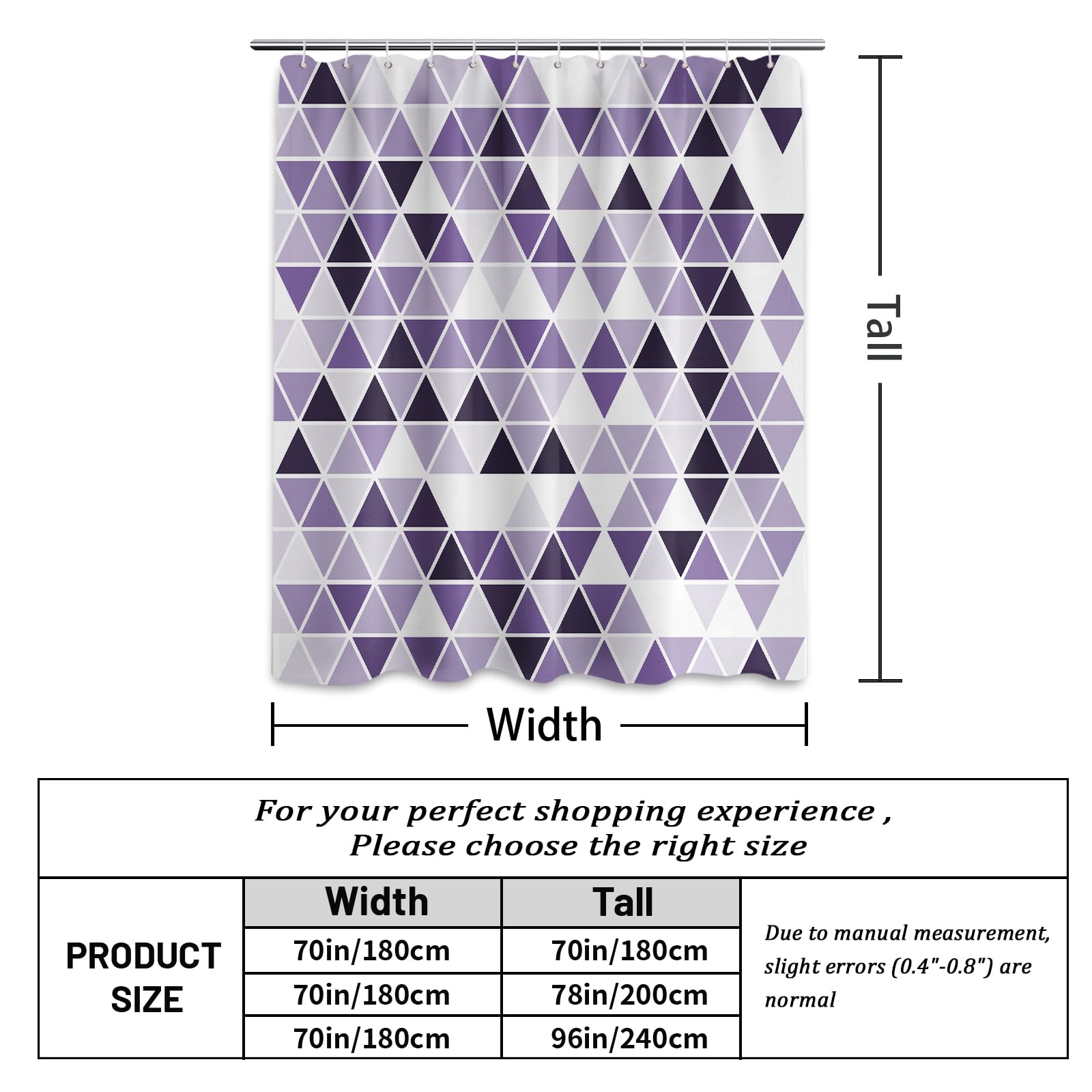 LanZanthic Purple and White Lavender Shower Curtains for Bathroom Mosaic Geometric Modern Abstract Wet Room Shower Curtain with hooks