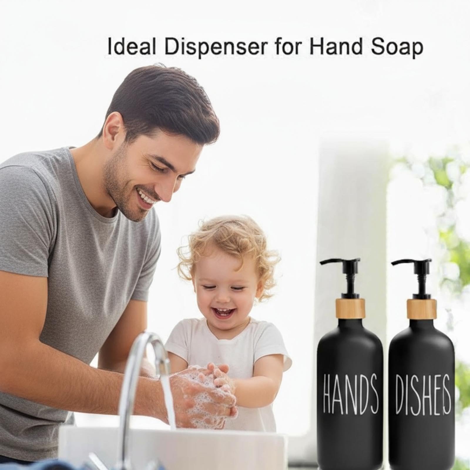 Perclyzm kitchen Soap Dispenser Set, washing up liquid dispenser,Glass Bottle Jar with Bamboo Tray,suitable for Bathroom, Kitchen, Laundry Room