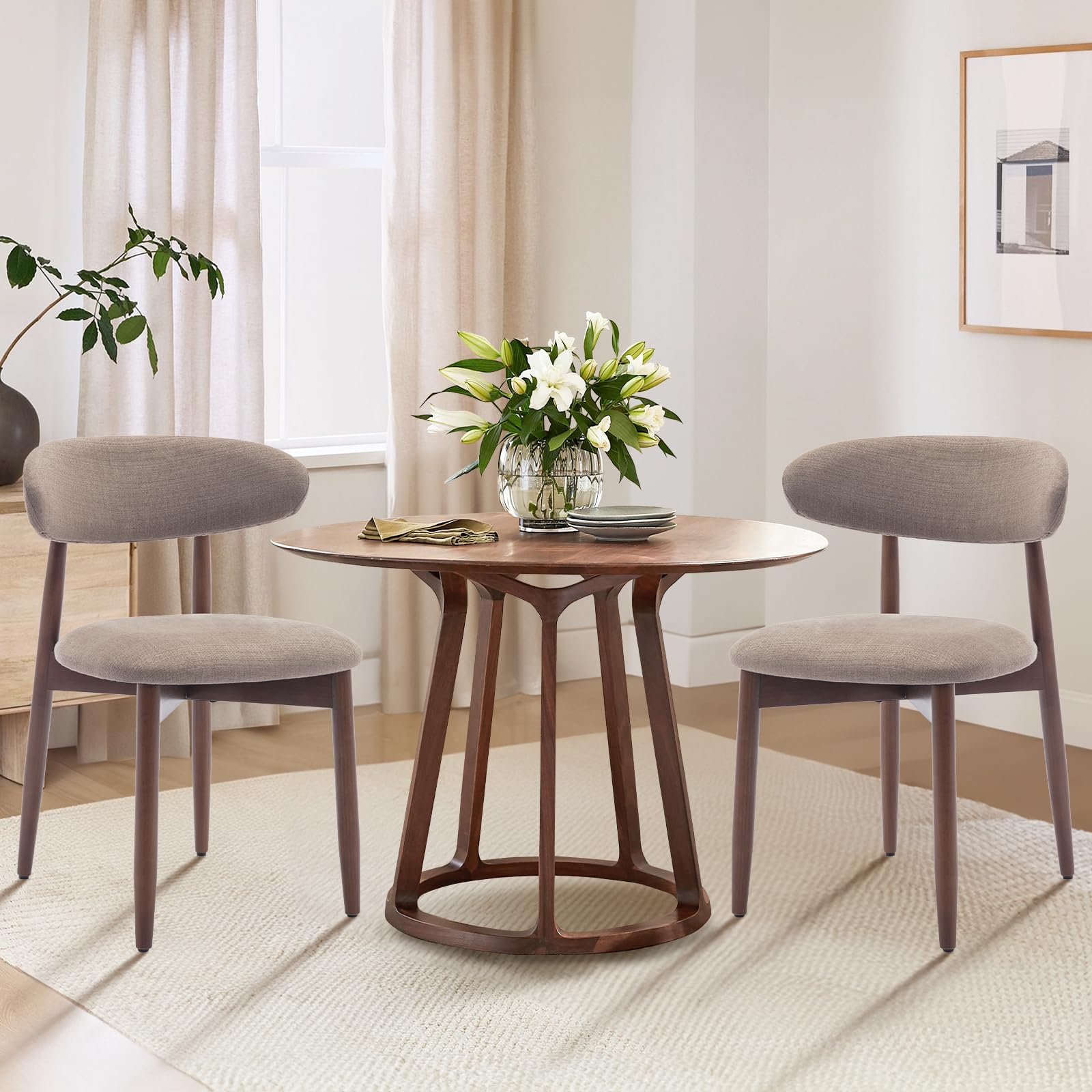 COLAMY Modern Dining Chairs Set with Wooden Legs – Upholstered Fabric Dining Room Chairs with Curved Backrest, Soft Cushion Seat