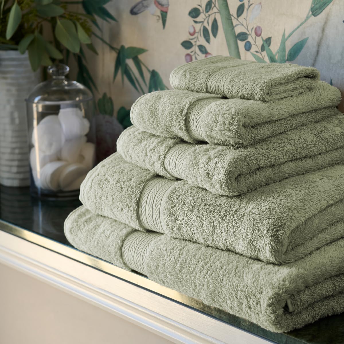 Christy Renaissance 2 Bath Towels Set | Thyme Green | 100% Egyptian Cotton Pile | Luxuriously Soft and Super Absorbent | 675 GSM