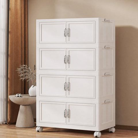 Naviconvex Storage Boxes with Lid, 120L*4 Tier Plastic Storage Box with 1 Lid, Foldable Boxes, Stackable Drawers with Wheels
