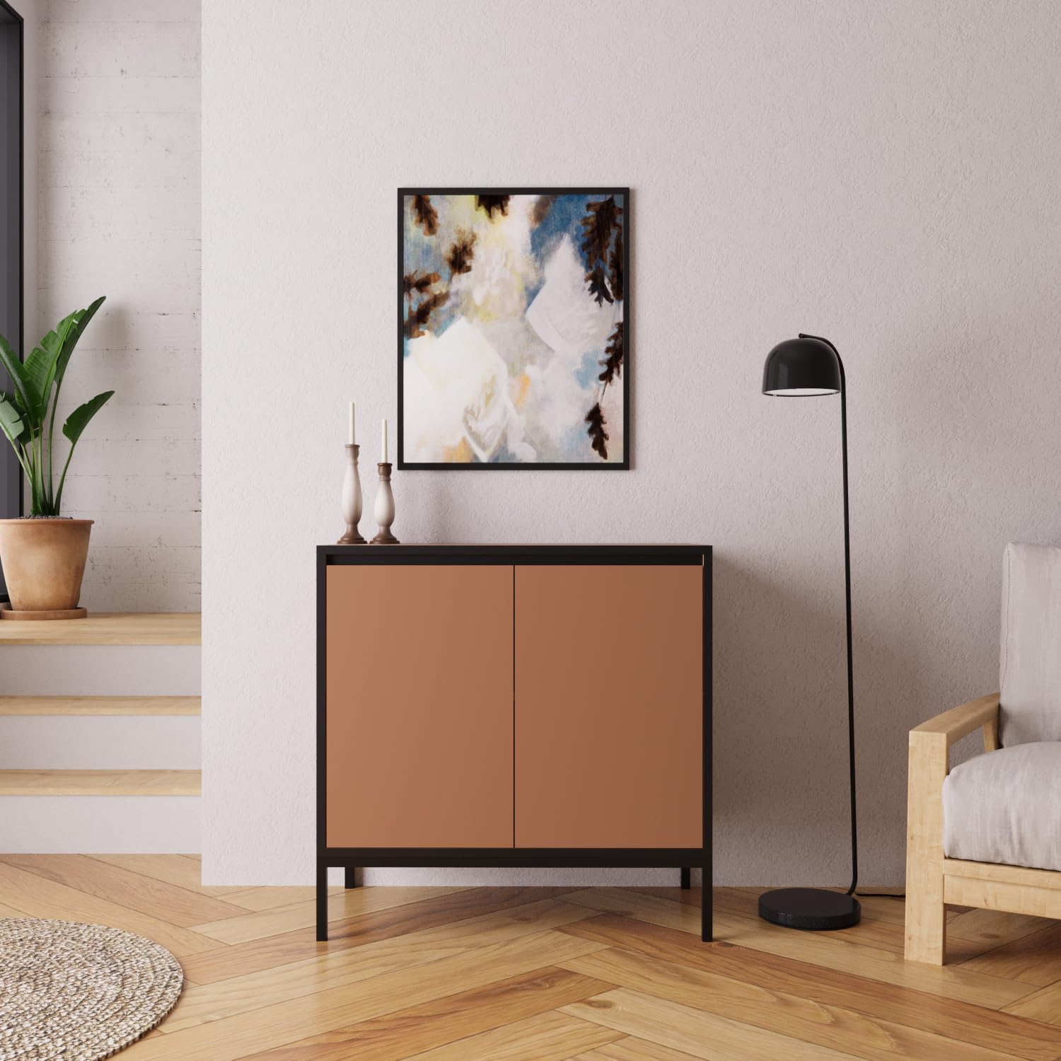 Wooden Shoe Rack Cabinet-80 cm Multipurpose Cupboard and Sideboard with 2 Closed Shelves, Modern Shoe Storage Cabinet with Elegant
