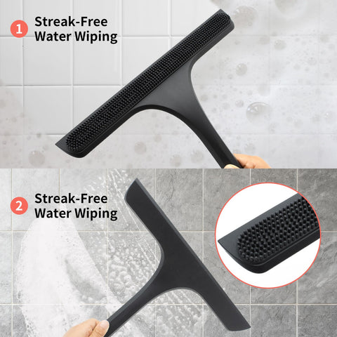 Shower Squeegee For Glass Doors With Built-In Hook All-In-One Silicone Squeegee Rubber Screen Wiper For Window Bathroom Cleaner Scraper Showers