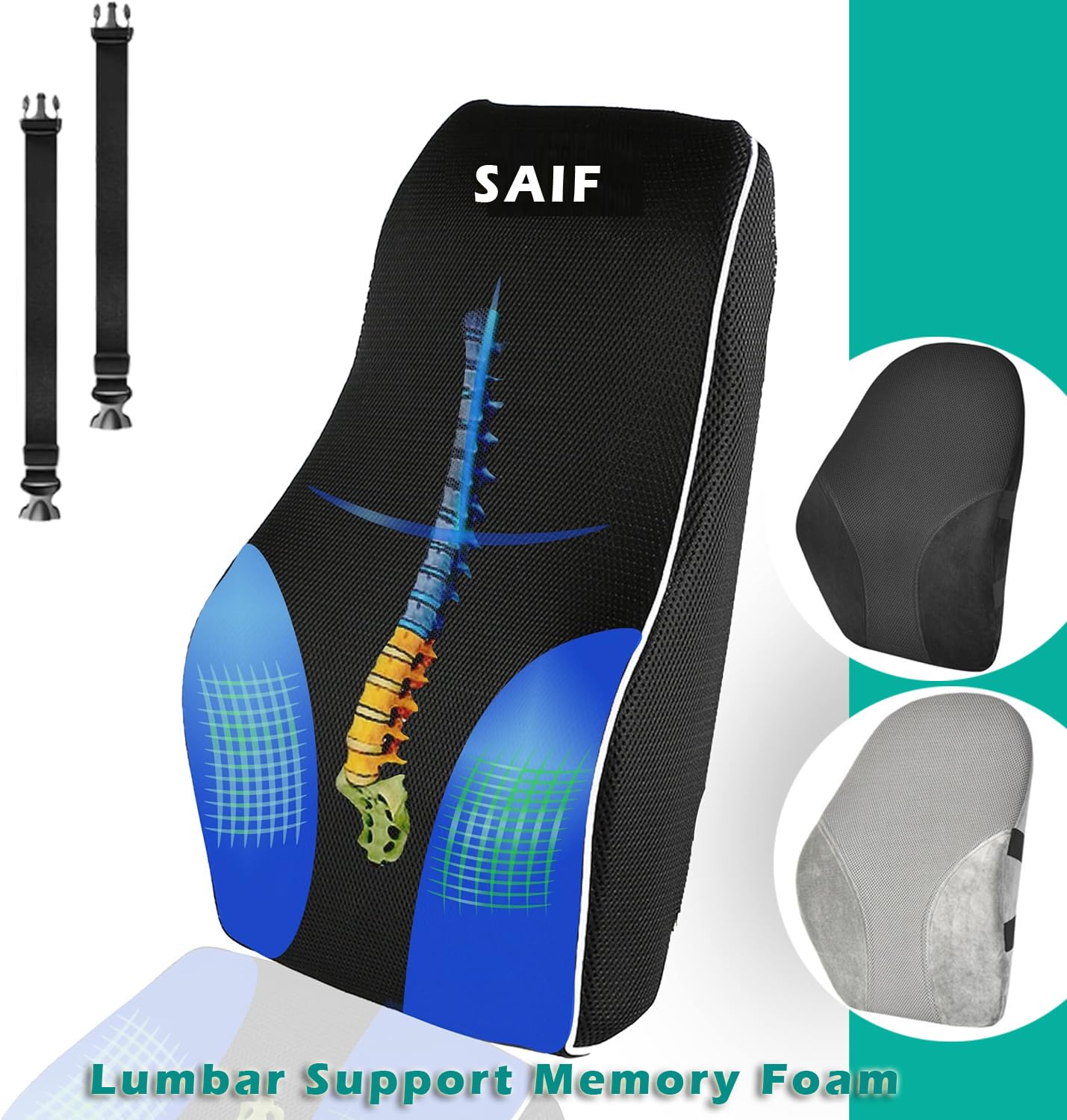 Qollection Lumbar Support Memory Foam Back Pain Back Support Heat Sensitive & Durable Memory Foam Sitting for Office
