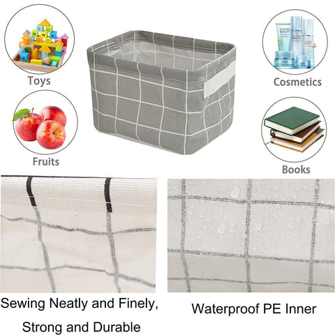 JEOPKO 4 Packs Fabric Storage Basket Organizer with Handles, Foldable Waterproof, Small Baskets and Household Square Mini Box, box.