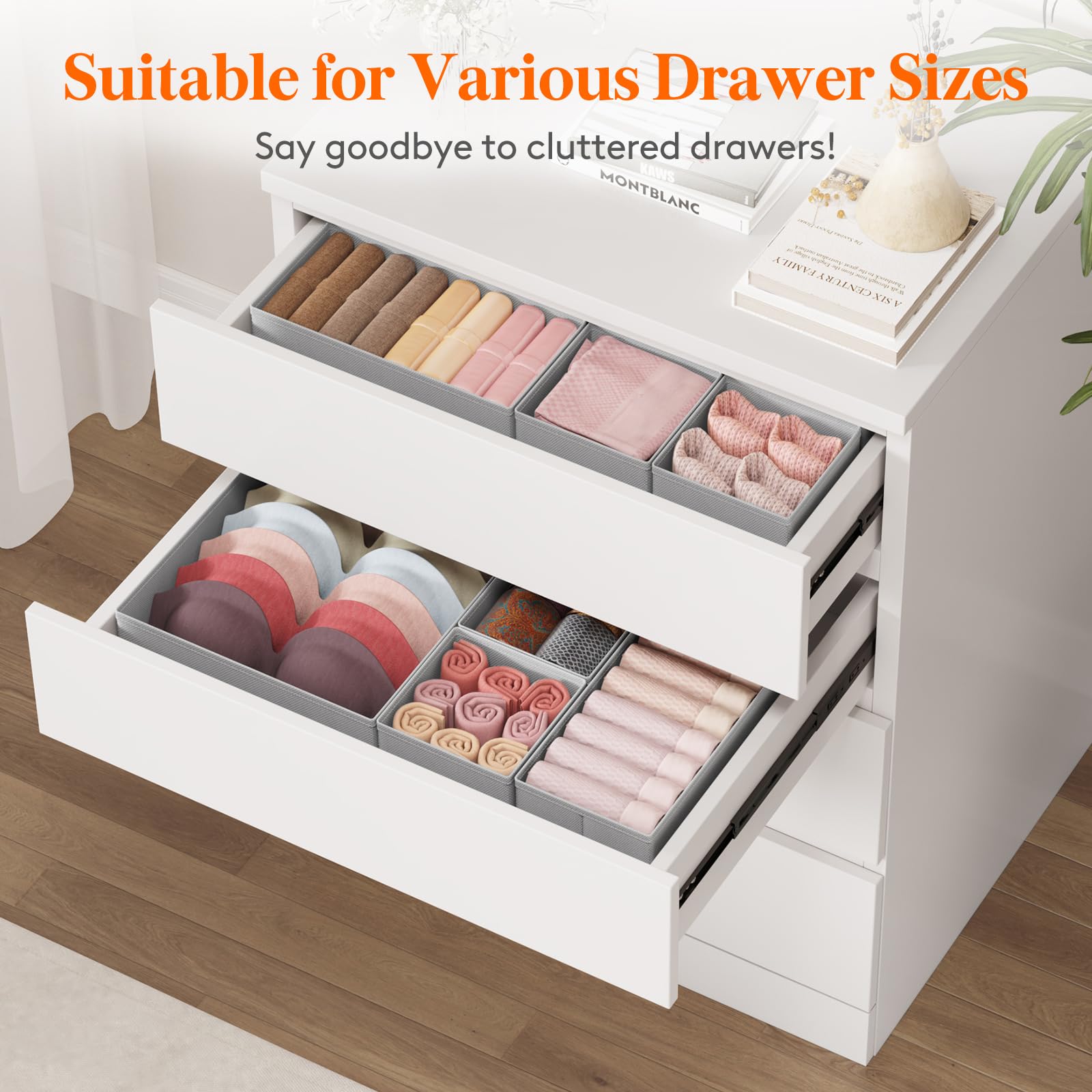 Lifewit 12 Pack Drawer Organiser, Dividers for Closet, Light Grey