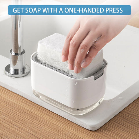 Dish Soap Dispenser, RUFCRIL 300ml Kitchen Soap Pump Dispenser with Sponge Included, White