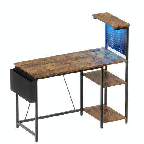 Xyphren Gaming Desk with Pegboard & Power Outlet & LED Light, Small Computer Desk with Reversible Shelves for Corner Home Office Desk, 100 * 50cm