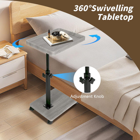 XUDREZ Adjustable Side Table, C Shaped Small Table with 4 Wheels 364° Swivel Tray, End Table for Living Room Bedroom Sofa Small Spaces