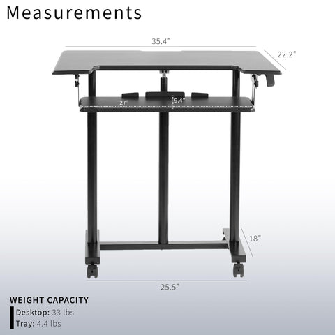 VIVO Mobile Height Adjustable Table, Stand Up Desk Cart with Sliding Keyboard Tray, Computer Workstation, Rolling Presentation Cart, Black, CART-V06A