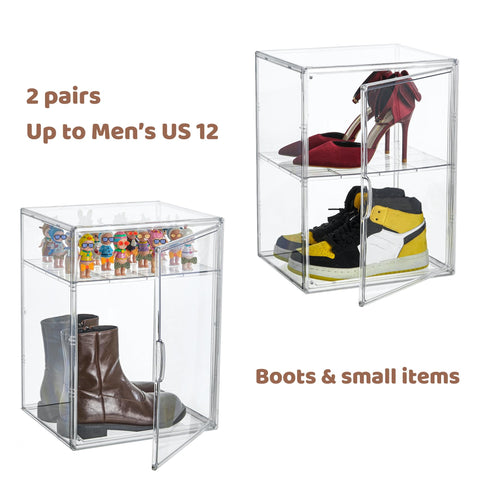 Attelite XX-Large Shoe Storage Boxes, Boot & Shoe Box Organizers with an Adjustable Divider, set of 2, Shoe Boxes Clear Plastic Stackable with Lids