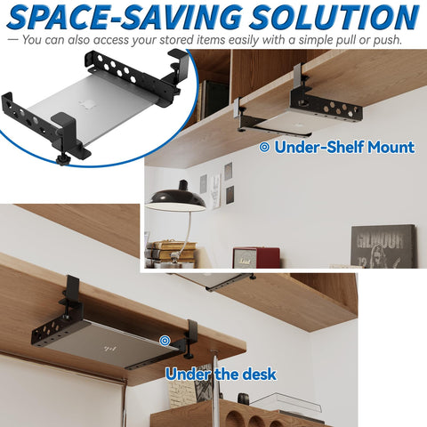 otuiaim Adjustable Under Desk Holder with Clamp for Desk - Steel Shelf
