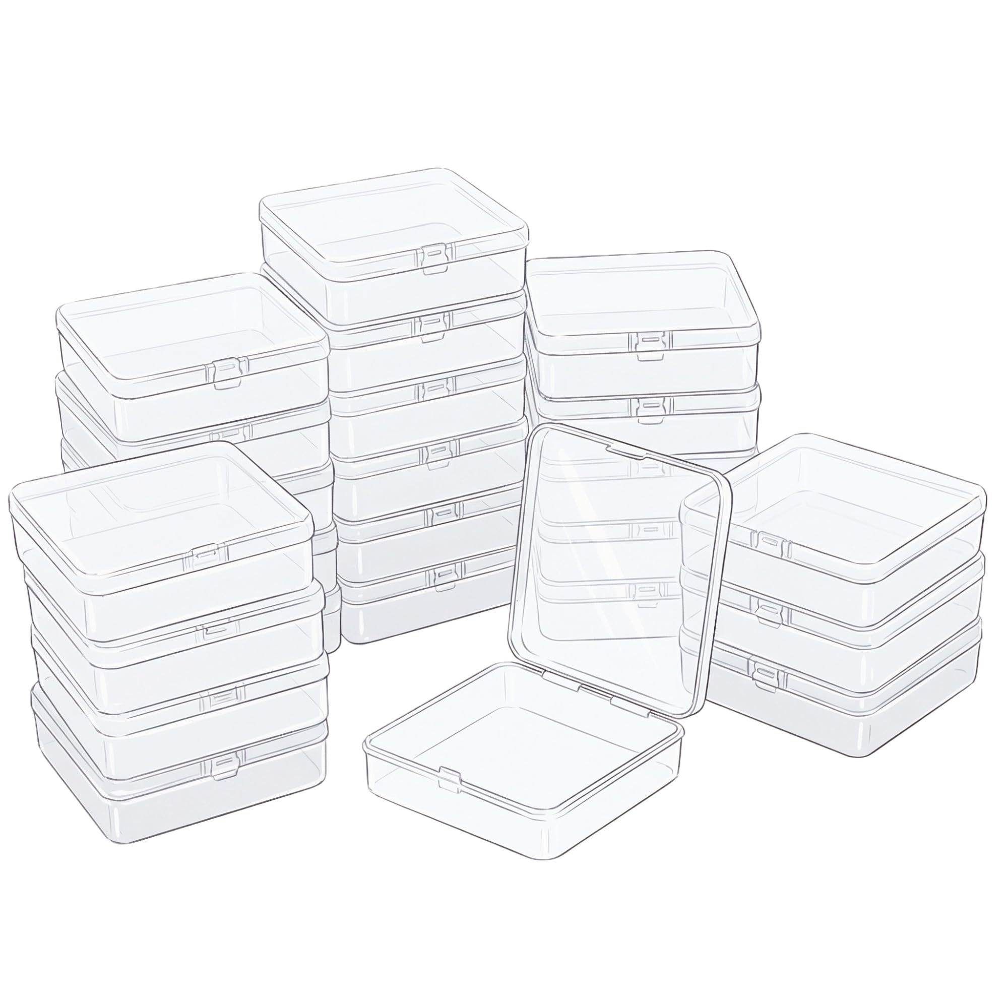 LJY 24 Pack Plastic Storage Boxes with Lids 12.5 x 12.5 x 3.5 cm, Clear