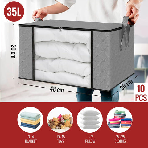 edihome, Clothes Storage Bag, (10 pieces), Wardrobe Organiser, with Reinforced Handles, Heavy Duty Cloth Pouches with Transparent Window